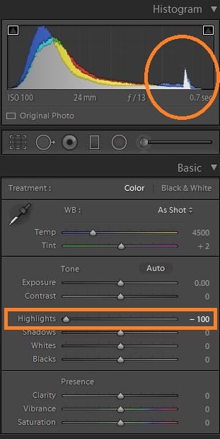 Highlight recovery slider in Lightroom