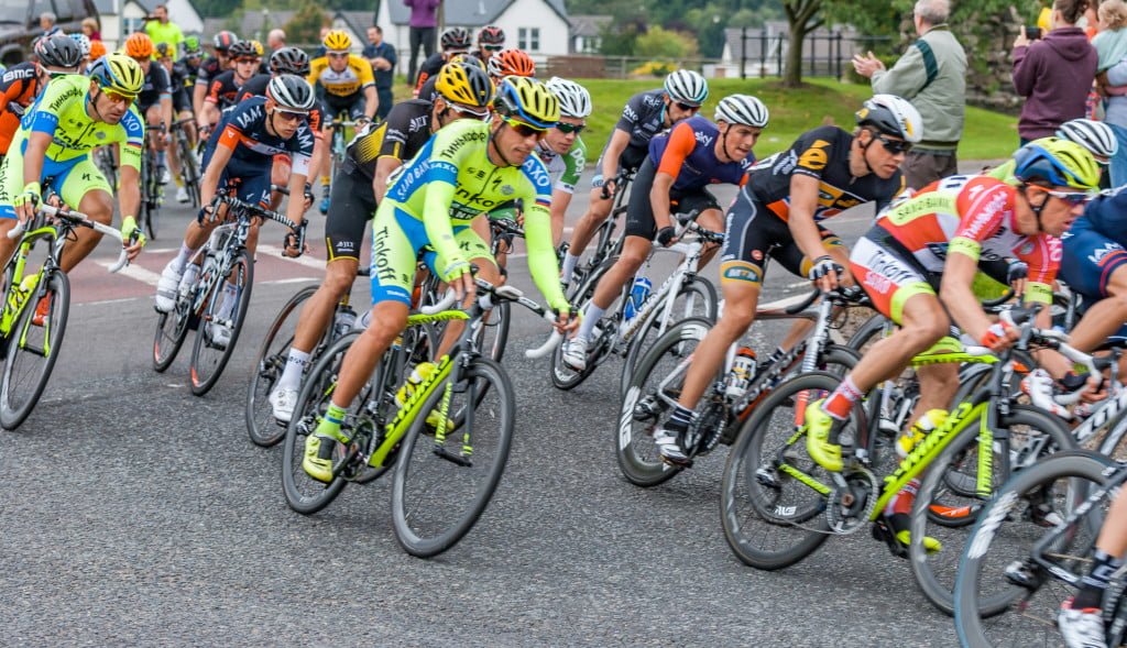 Tour of Britain Peloton approaching Kelso